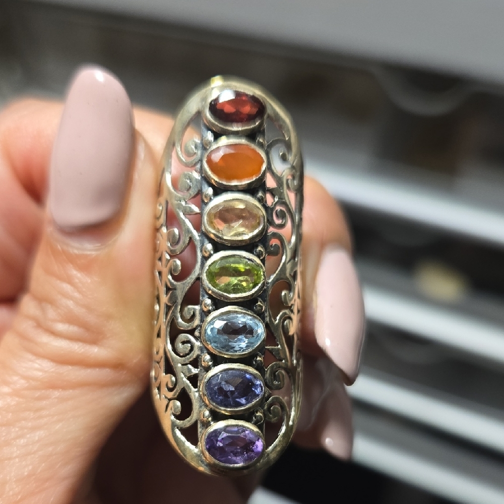 Elegant Multi-Stone Silver Ring